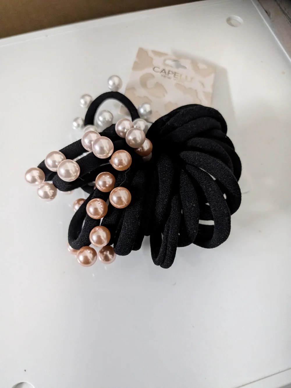 Capelli of New York Black Hair Coils with Mixed Pearl Accents